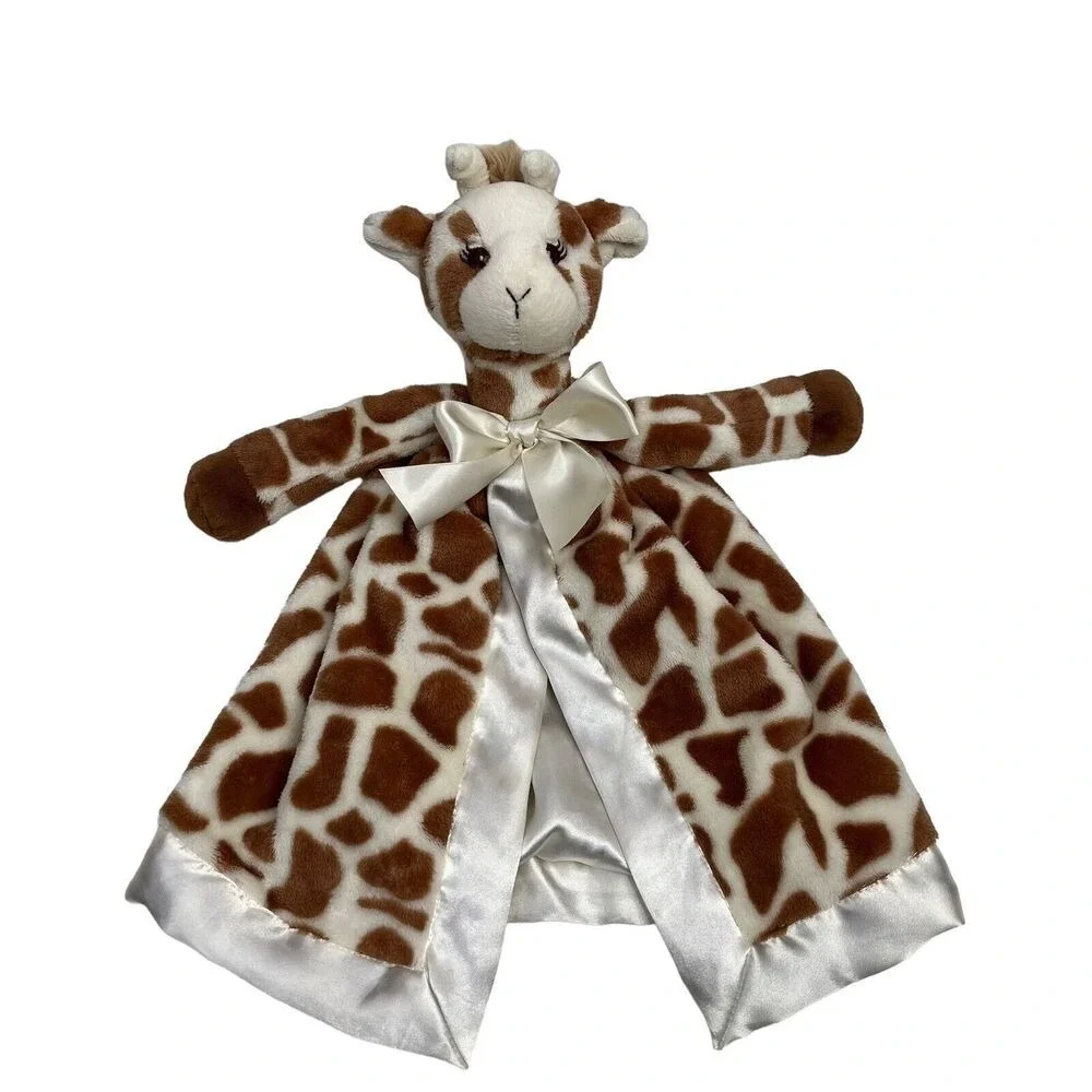 Bearington Baby Lovey Brown and White Giraffe Satin Lined Security Blankie 16 in